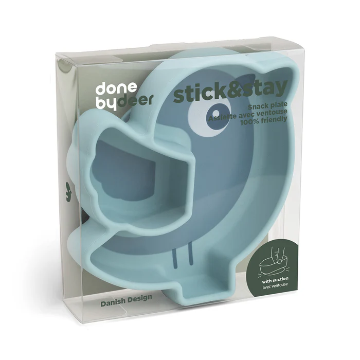 Done by Deer силіконова снек-тарілка Stick&Stay Birdee, синій – інтернет-магазин Done by Deer