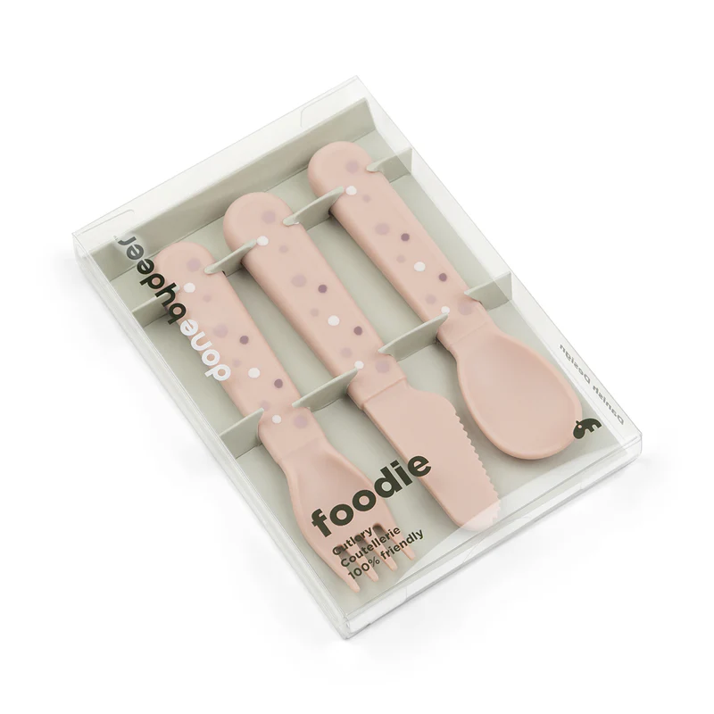 Done by Deer набір столових приборів Foodie Happy Dots, пудровий – інтернет-магазин Done by Deer